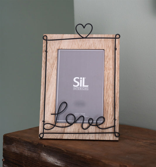 Wooden Photo Frame with Black Wire Love Script 5x7" Willow and Wine