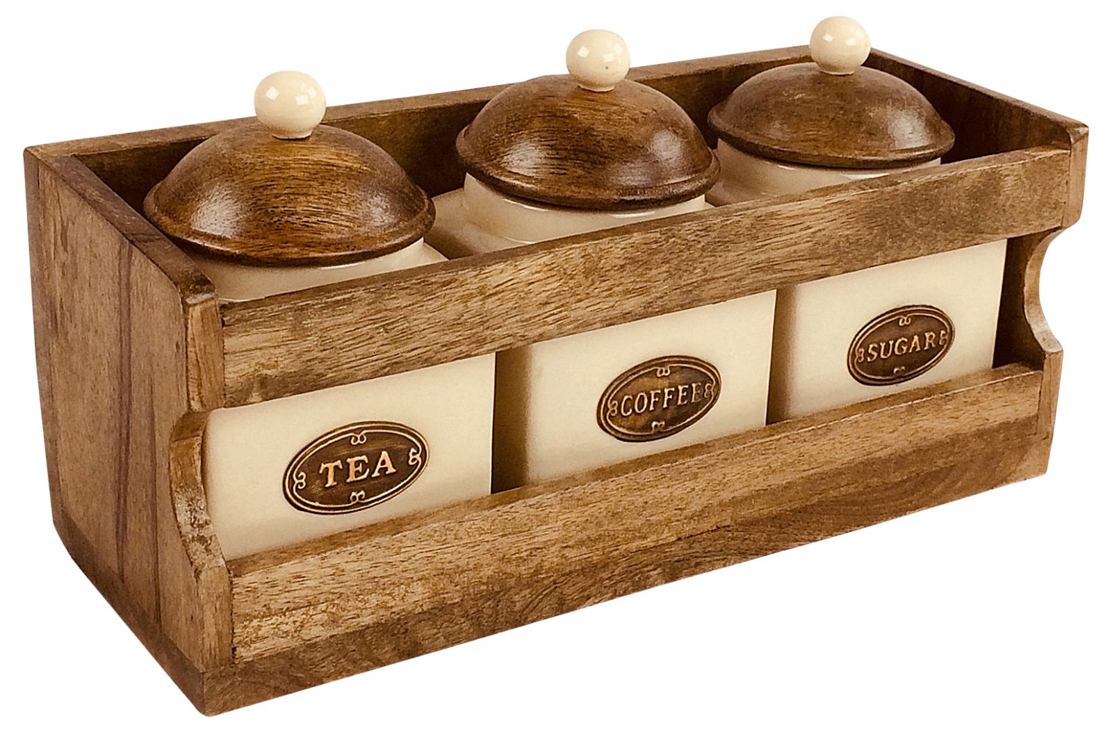 Wooden Rack with 3 Ceramic Jars Willow and Wine