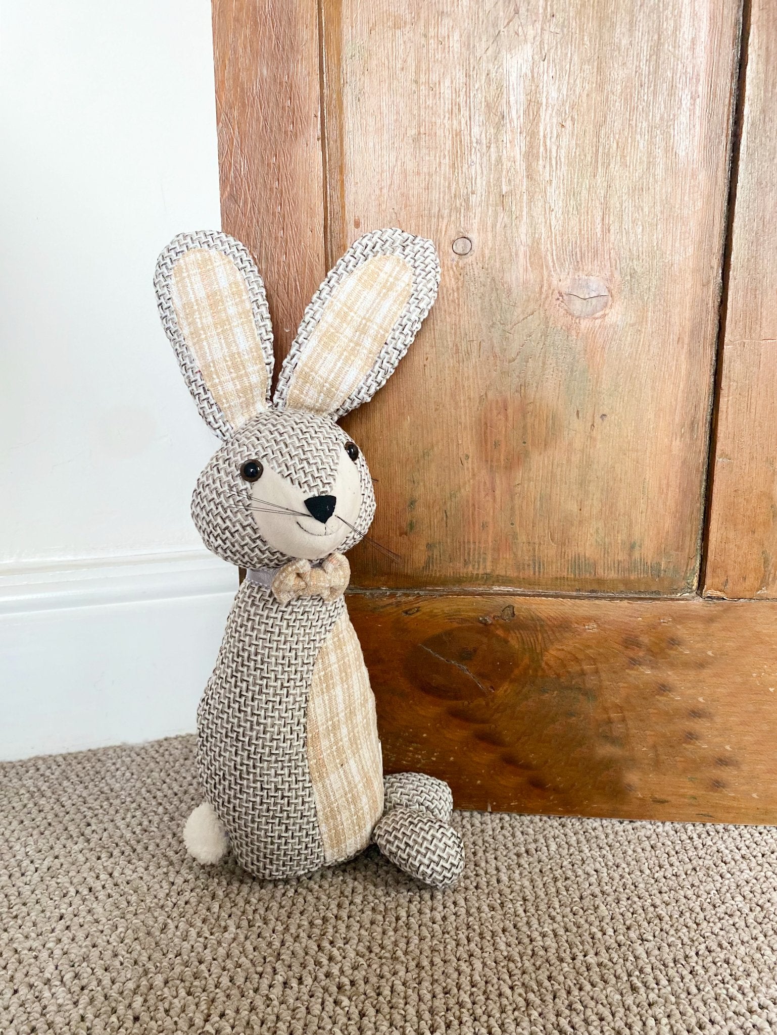 Woven Fabric Rabbit Doorstop Willow and Wine